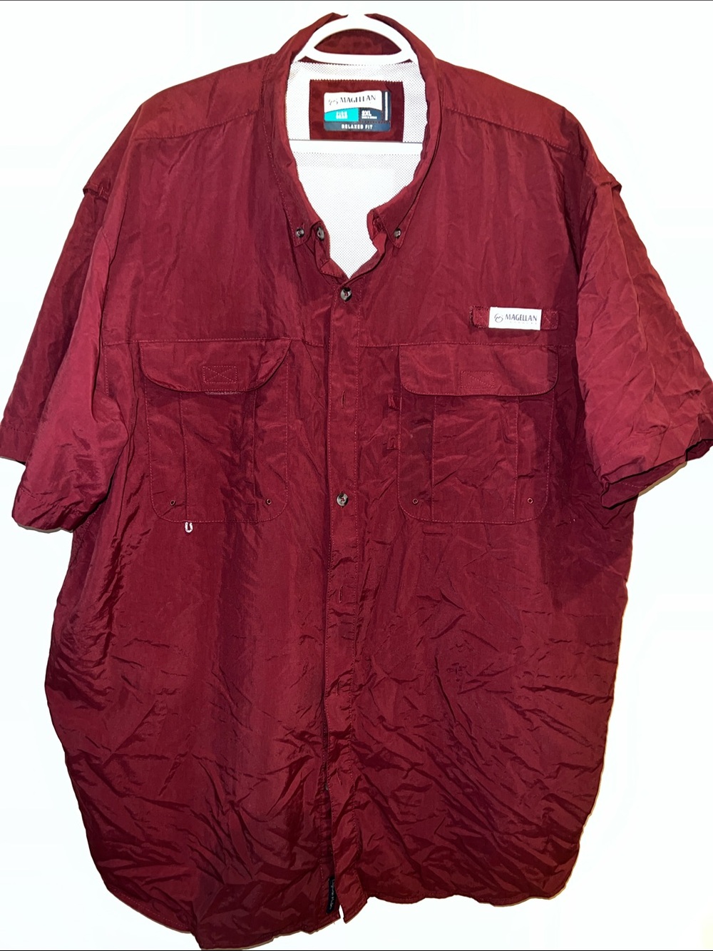 Magellan Outdoors Men's Burgundy Short-Sleeve Button-Up Shirt